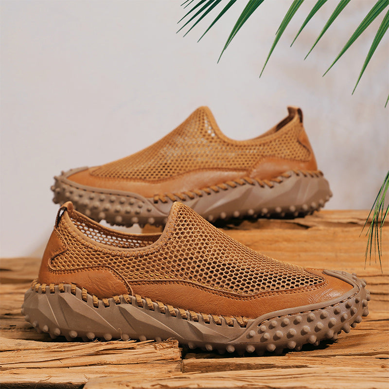 ⏰Fresh Steps – 50% OFF🛒 Men's Slip-On Orthopedic Casual Walking Shoes – Breathable Mesh, Leather Trim, Arch Support & Non-Slip Rubber Sole for Outdoor Trekking