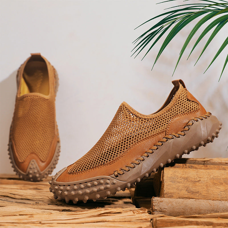 ⏰Fresh Steps – 50% OFF🛒 Men's Slip-On Orthopedic Casual Walking Shoes – Breathable Mesh, Leather Trim, Arch Support & Non-Slip Rubber Sole for Outdoor Trekking