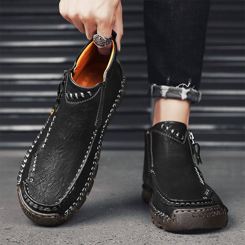 (⏰Last Day 70% OFF🔥)Men's Top-Quality Motorcycle Boots Hand-Stitched Genuine Leather Boots-Wide Toe Waterproof Anti-Slip Anti-Sprain Suitable for Work Driving Hiking