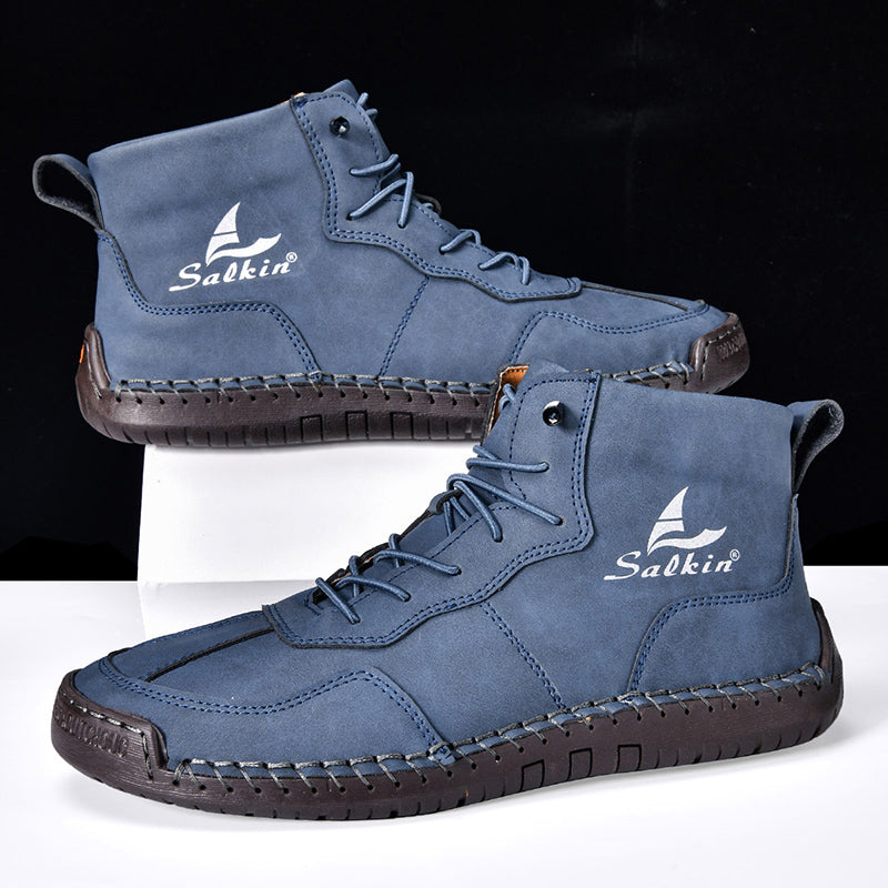 (⏰Limited Time Sale 70% OFF) Men's Orthopedic Comfortable Handmade Leather Boots - Waterproof Non-Slip Arch Support Wide Toe Shock-Absorbing Outdoor Leather Boots