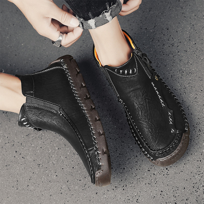 (⏰Last Day 70% OFF🔥)Men's Top-Quality Motorcycle Boots Hand-Stitched Genuine Leather Boots-Wide Toe Waterproof Anti-Slip Anti-Sprain Suitable for Work Driving Hiking