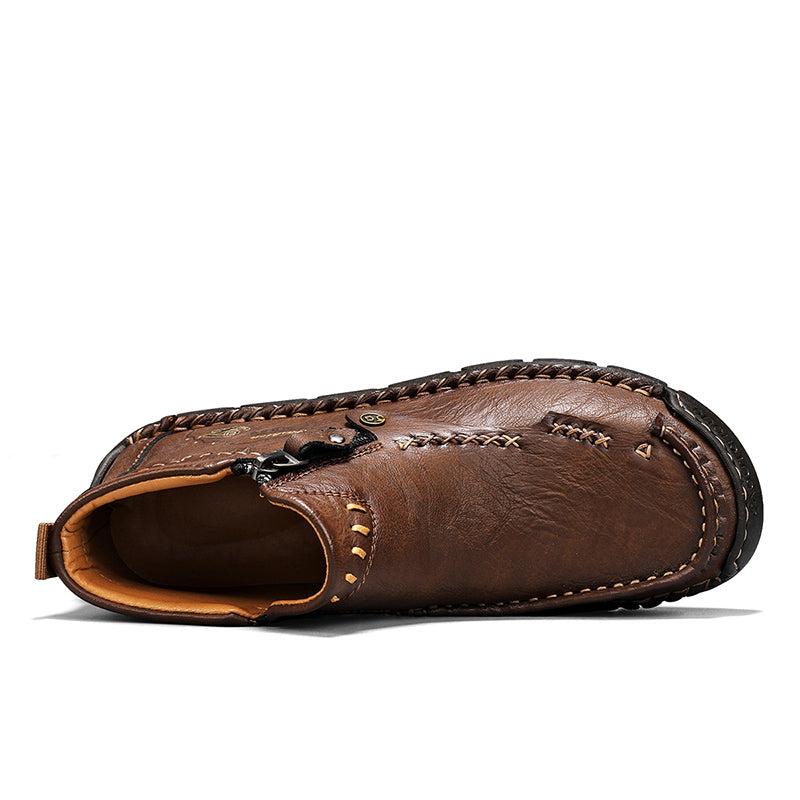 (⏰Last Day 70% OFF🔥)Men's Top-Quality Motorcycle Boots Hand-Stitched Genuine Leather Boots-Wide Toe Waterproof Anti-Slip Anti-Sprain Suitable for Work Driving Hiking