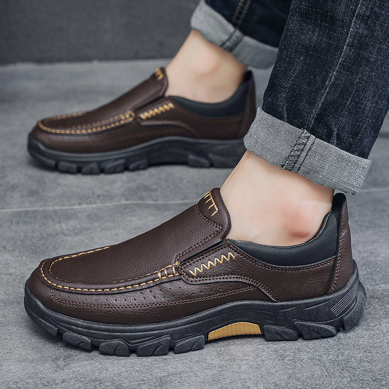 50% OFF!!!🛒Men's Waterproof Handmade Leather Business Shoes, Comfortable Slip-On Arch Support, Wide Toe, Non-Slip, and Corrective Footwear