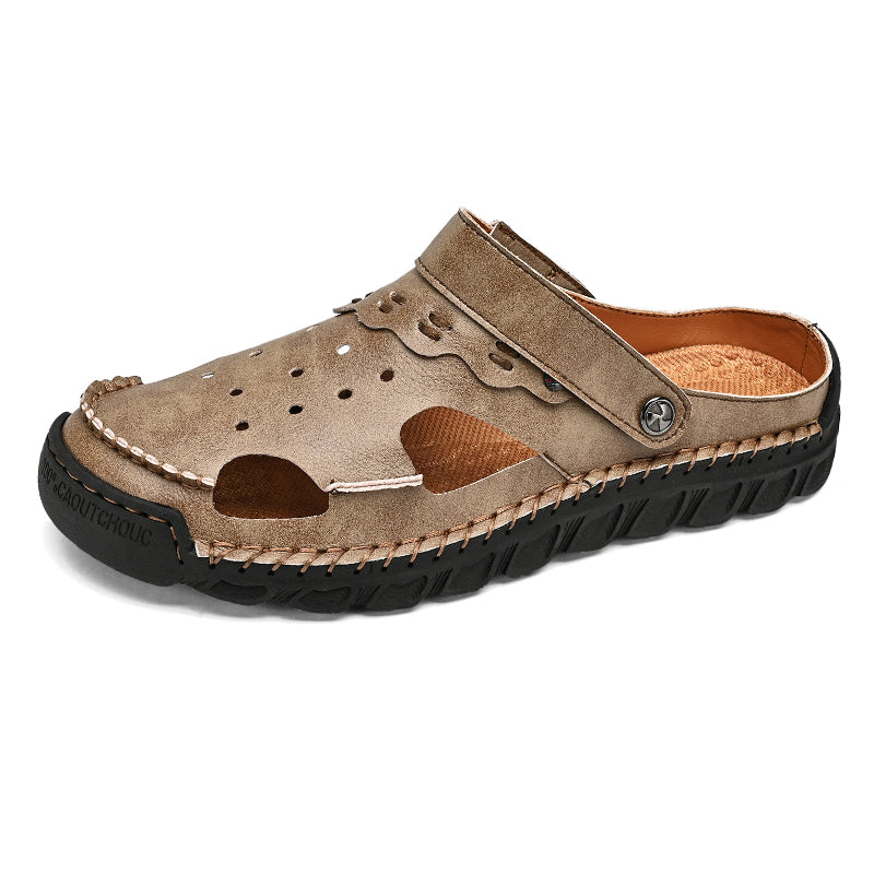⏰LAST DAY-50% OFF🛒Men’s Open Toe Fisherman Sandals – Handmade Leather, Arch Support, Adjustable Fit, Non-Slip Outdoor Summer Sandals