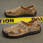 ⏰LAST DAY-50% OFF🛒Men’s Open Toe Fisherman Sandals – Handmade Leather, Arch Support, Adjustable Fit, Non-Slip Outdoor Summer Sandals