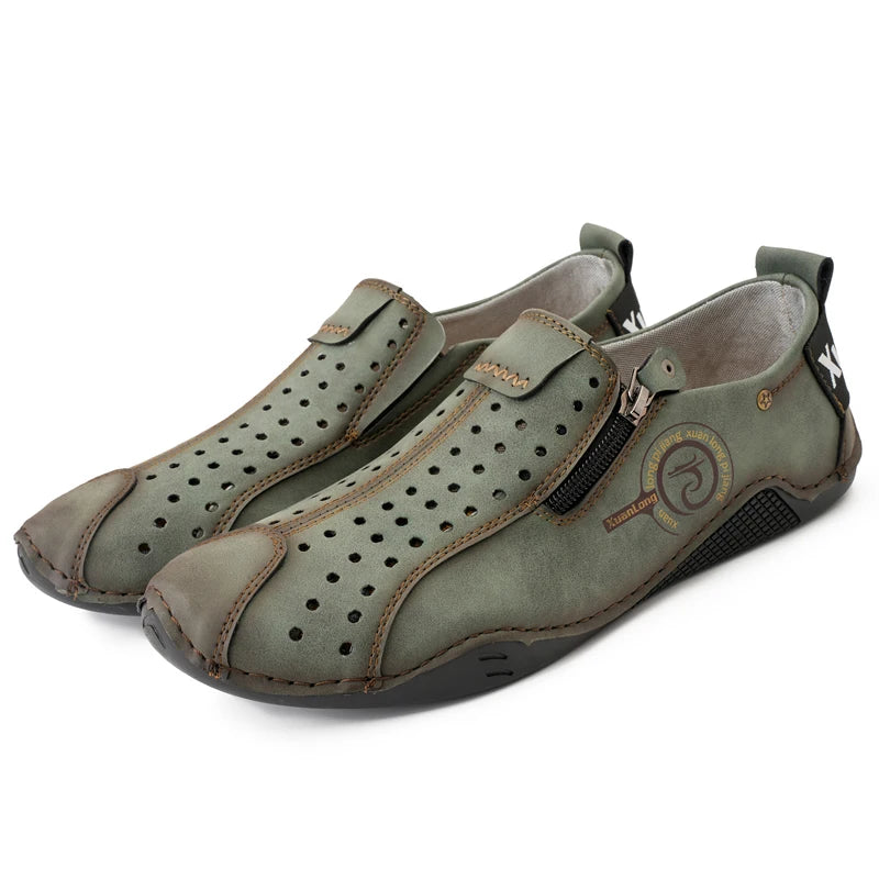 ⏰Last Day Deals 60% OFF🛒Men's Premium Leather Loafers – Arch Support Breathable Slip-On Shoes, Foot Pain Relief, Soft Anti-Puncture Sole, Durable Perforated Walking Dress Shoes