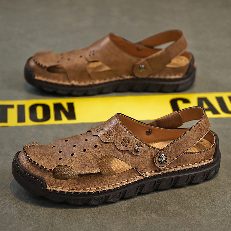 ⏰LAST DAY-50% OFF🛒Men’s Open Toe Fisherman Sandals – Handmade Leather, Arch Support, Adjustable Fit, Non-Slip Outdoor Summer Sandals