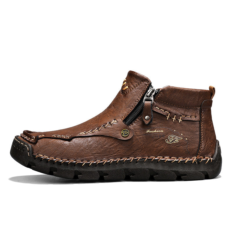 (⏰Last Day 70% OFF🔥)Men's Top-Quality Motorcycle Boots Hand-Stitched Genuine Leather Boots-Wide Toe Waterproof Anti-Slip Anti-Sprain Suitable for Work Driving Hiking