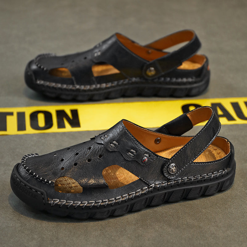 ⏰LAST DAY-50% OFF🛒Men’s Open Toe Fisherman Sandals – Handmade Leather, Arch Support, Adjustable Fit, Non-Slip Outdoor Summer Sandals