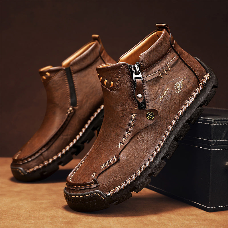 (⏰Last Day 70% OFF🔥)Men's Top-Quality Motorcycle Boots Hand-Stitched Genuine Leather Boots-Wide Toe Waterproof Anti-Slip Anti-Sprain Suitable for Work Driving Hiking