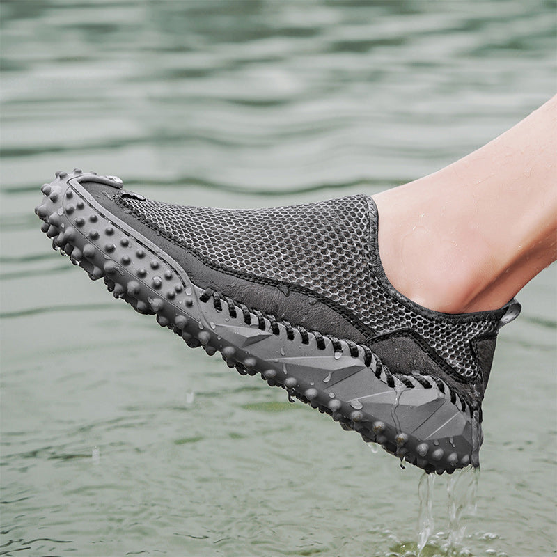 ⏰Fresh Steps – 50% OFF🛒 Men's Slip-On Orthopedic Casual Walking Shoes – Breathable Mesh, Leather Trim, Arch Support & Non-Slip Rubber Sole for Outdoor Trekking