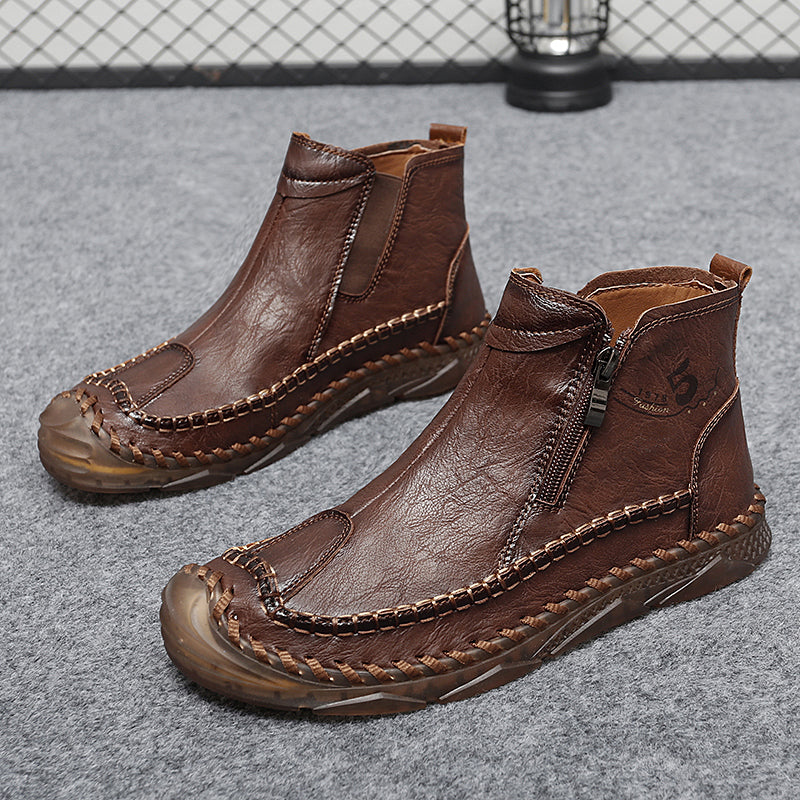 ⏰Clearance Sale-70%OFF🔥Men's Leather Ankle Boots, Hand-Stitched Lace-Up Chukka Boots, Vintage Casual Non-Slip Flats, Arch Support Loafers for Hiking, Walking, Driving