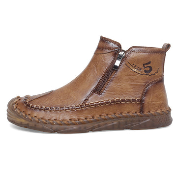 ⏰Clearance Sale-70%OFF🔥Men's Leather Ankle Boots, Hand-Stitched Lace-Up Chukka Boots, Vintage Casual Non-Slip Flats, Arch Support Loafers for Hiking, Walking, Driving