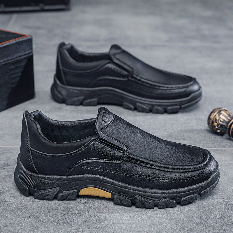 50% OFF!!!🛒Men's Waterproof Handmade Leather Business Shoes, Comfortable Slip-On Arch Support, Wide Toe, Non-Slip, and Corrective Footwear