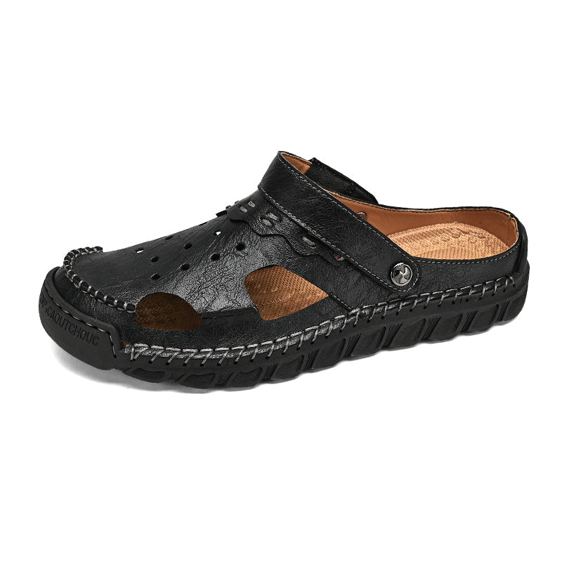 ⏰LAST DAY-50% OFF🛒Men’s Open Toe Fisherman Sandals – Handmade Leather, Arch Support, Adjustable Fit, Non-Slip Outdoor Summer Sandals