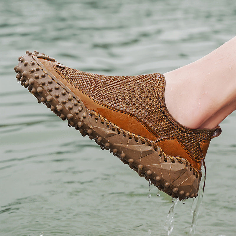 ⏰Fresh Steps – 50% OFF🛒 Men's Slip-On Orthopedic Casual Walking Shoes – Breathable Mesh, Leather Trim, Arch Support & Non-Slip Rubber Sole for Outdoor Trekking