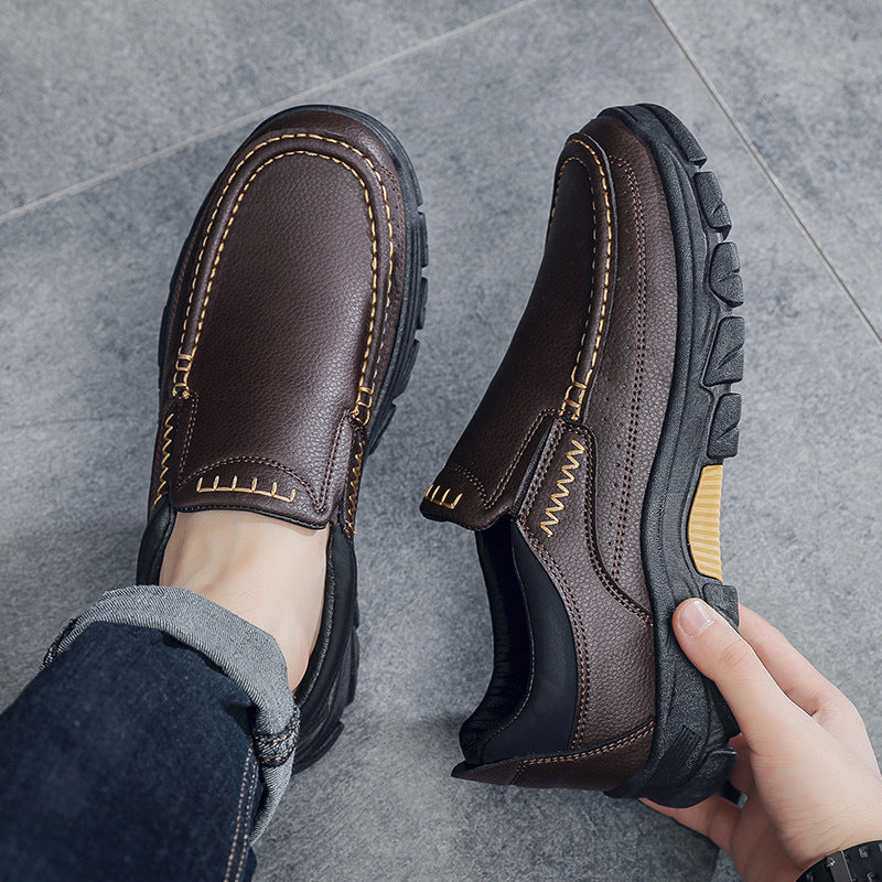 50% OFF!!!🛒Men's Waterproof Handmade Leather Business Shoes, Comfortable Slip-On Arch Support, Wide Toe, Non-Slip, and Corrective Footwear