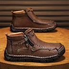 (⏰Last Day 70% OFF🔥)Men's Top-Quality Motorcycle Boots Hand-Stitched Genuine Leather Boots-Wide Toe Waterproof Anti-Slip Anti-Sprain Suitable for Work Driving Hiking