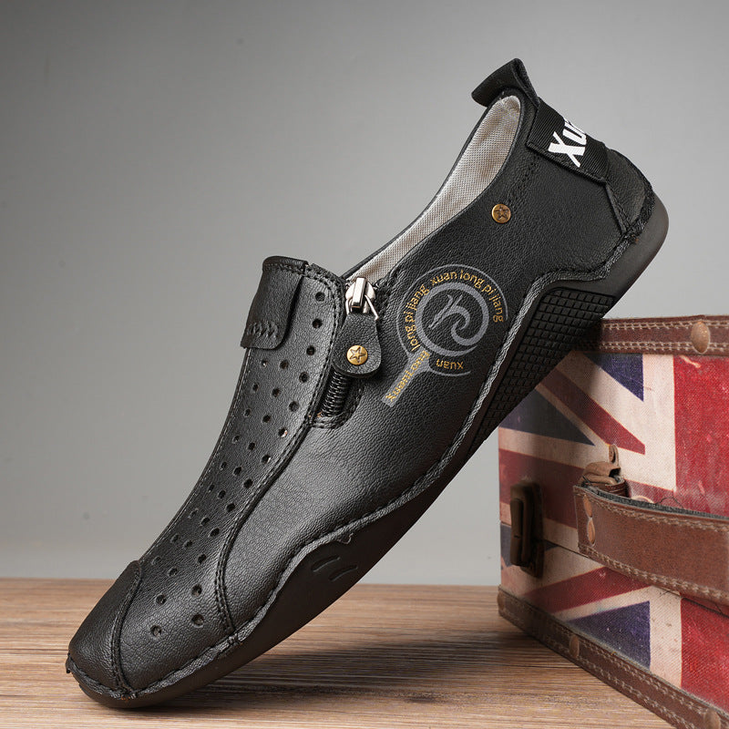 ⏰Last Day Deals 60% OFF🛒Men's Premium Leather Loafers – Arch Support Breathable Slip-On Shoes, Foot Pain Relief, Soft Anti-Puncture Sole, Durable Perforated Walking Dress Shoes