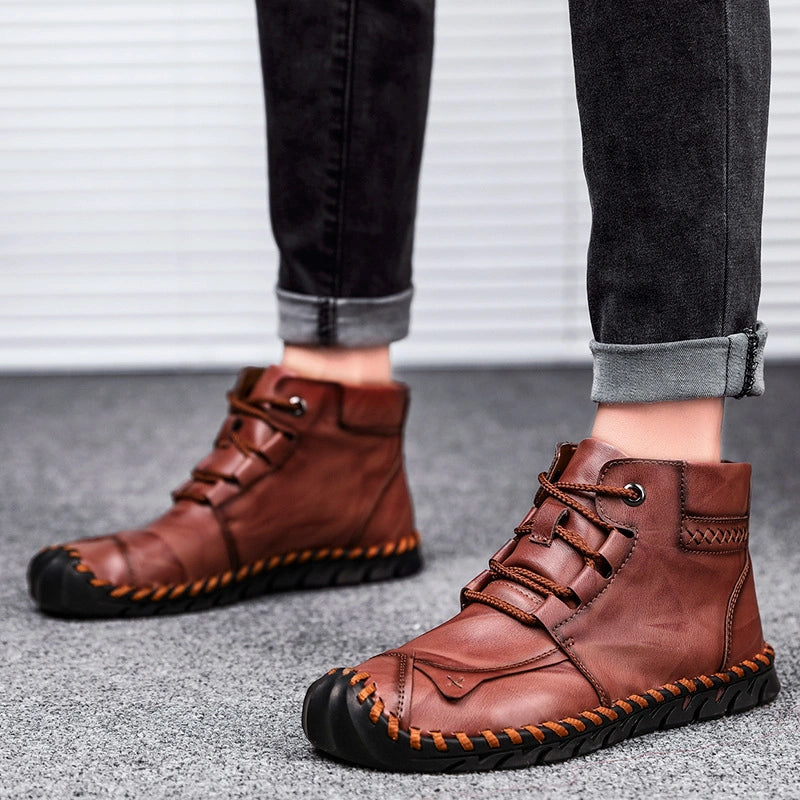 (⏰LAST DAY-70% OFF🔥)Men’s Handmade Full-Grain Leather Casual Outdoor Boots – Waterproof, Durable with Protective Toe, Wide Fit & Arch Support