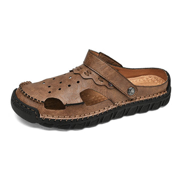 ⏰LAST DAY-50% OFF🛒Men’s Open Toe Fisherman Sandals – Handmade Leather, Arch Support, Adjustable Fit, Non-Slip Outdoor Summer Sandals