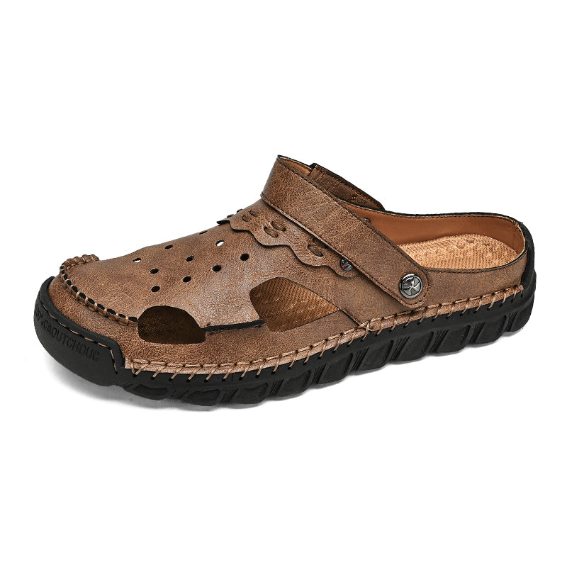 ⏰LAST DAY-50% OFF🛒Men’s Open Toe Fisherman Sandals – Handmade Leather, Arch Support, Adjustable Fit, Non-Slip Outdoor Summer Sandals