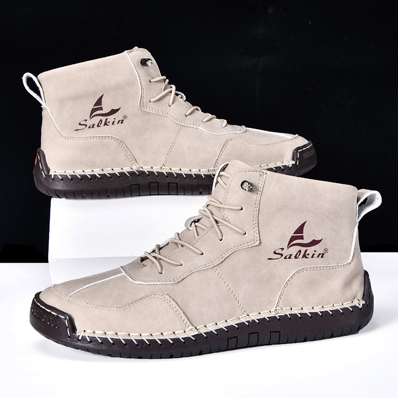 (⏰Limited Time Sale 70% OFF) Men's Orthopedic Comfortable Handmade Leather Boots - Waterproof Non-Slip Arch Support Wide Toe Shock-Absorbing Outdoor Leather Boots