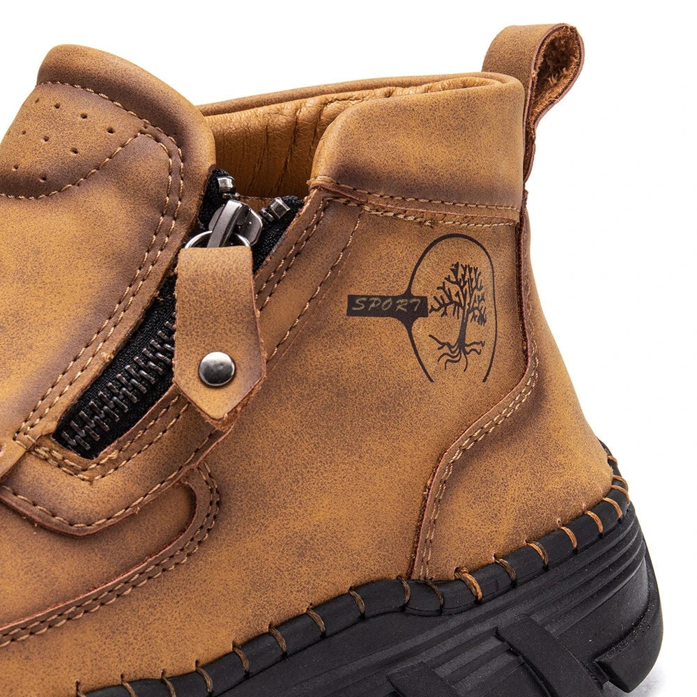 Men's Vintage Casual Soft And Breathable Side Zipper Leather Tooling Ankle Chukka Boots