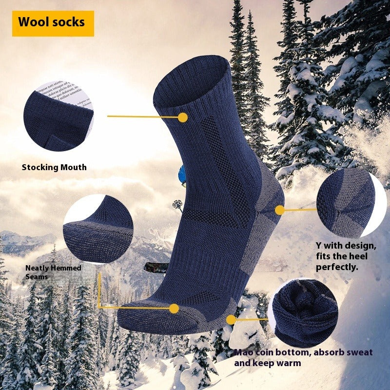 Men's Merino Wool Hiking Socks Outdoor Trekking Skiing Thick Warm Sports Socks Mountaineering Snow Socks