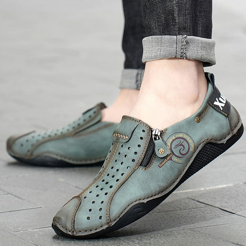 ⏰Last Day Deals 60% OFF🛒Men's Premium Leather Loafers – Arch Support Breathable Slip-On Shoes, Foot Pain Relief, Soft Anti-Puncture Sole, Durable Perforated Walking Dress Shoes