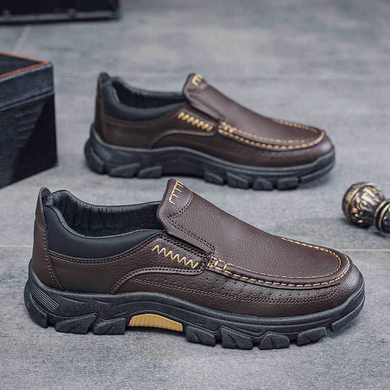 50% OFF!!!🛒Men's Waterproof Handmade Leather Business Shoes, Comfortable Slip-On Arch Support, Wide Toe, Non-Slip, and Corrective Footwear