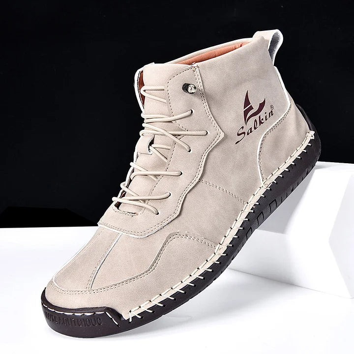 (⏰Limited Time Sale 70% OFF) Men's Orthopedic Comfortable Handmade Leather Boots - Waterproof Non-Slip Arch Support Wide Toe Shock-Absorbing Outdoor Leather Boots