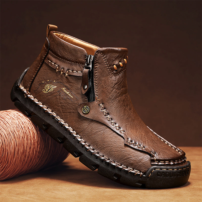 (⏰Last Day 70% OFF🔥)Men's Top-Quality Motorcycle Boots Hand-Stitched Genuine Leather Boots-Wide Toe Waterproof Anti-Slip Anti-Sprain Suitable for Work Driving Hiking