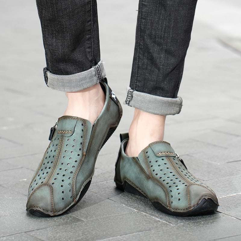 ⏰Last Day Deals 60% OFF🛒Men's Premium Leather Loafers – Arch Support Breathable Slip-On Shoes, Foot Pain Relief, Soft Anti-Puncture Sole, Durable Perforated Walking Dress Shoes
