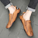⏰Last Day Deals 60% OFF🛒Men's Premium Leather Loafers – Arch Support Breathable Slip-On Shoes, Foot Pain Relief, Soft Anti-Puncture Sole, Durable Perforated Walking Dress Shoes
