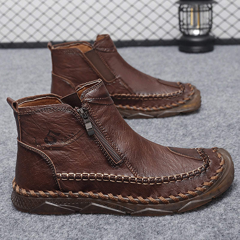 ⏰Clearance Sale-70%OFF🔥Men's Leather Ankle Boots, Hand-Stitched Lace-Up Chukka Boots, Vintage Casual Non-Slip Flats, Arch Support Loafers for Hiking, Walking, Driving