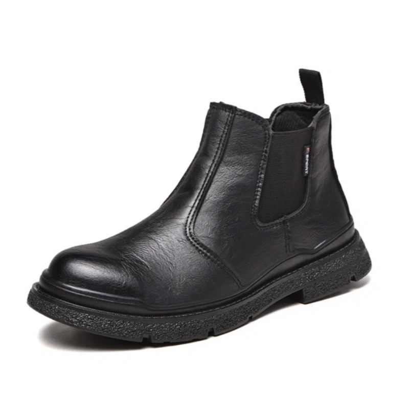 Men's Genuine Leather Steel Toe Chelsea Work Boots – Anti-Puncture, Waterproof, Slip-On Safety Shoes, Durable & Non-Slip