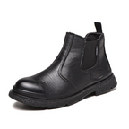 Men's Genuine Leather Steel Toe Chelsea Work Boots – Anti-Puncture, Waterproof, Slip-On Safety Shoes, Durable & Non-Slip