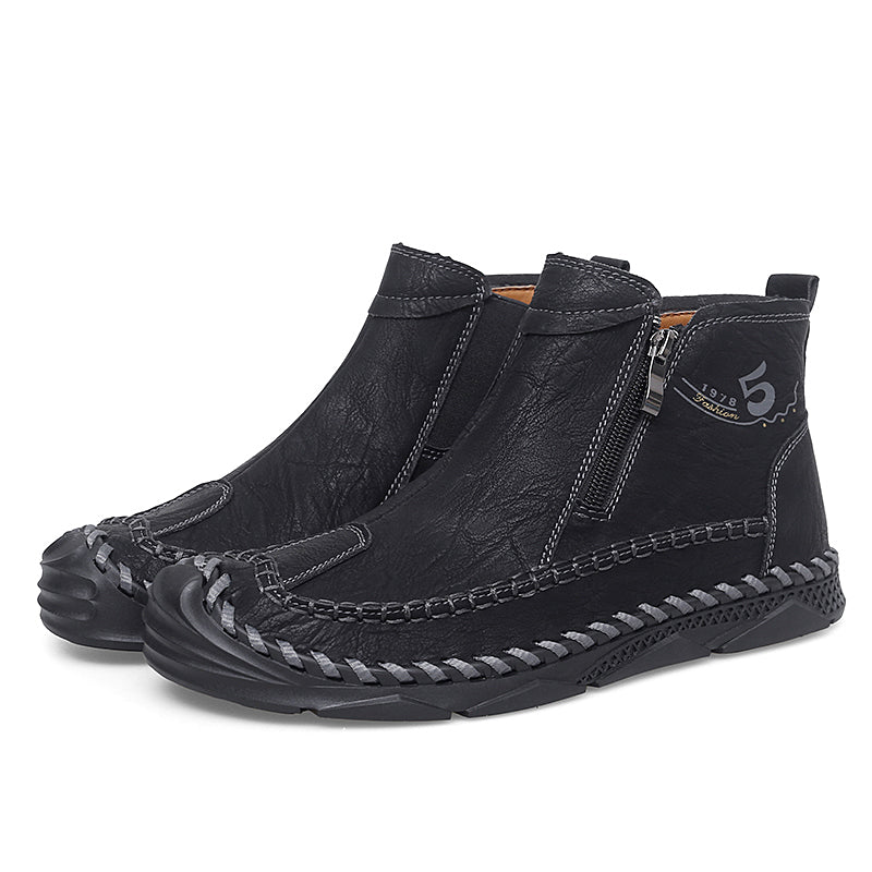⏰Clearance Sale-70%OFF🔥Men's Leather Ankle Boots, Hand-Stitched Lace-Up Chukka Boots, Vintage Casual Non-Slip Flats, Arch Support Loafers for Hiking, Walking, Driving