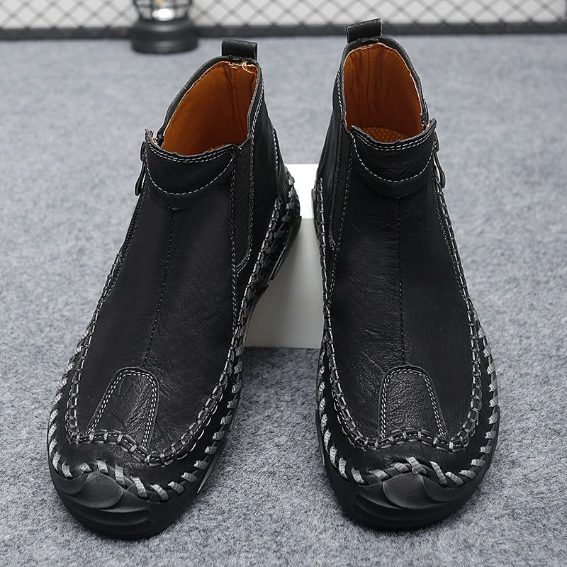 ⏰Clearance Sale-70%OFF🔥Men's Leather Ankle Boots, Hand-Stitched Lace-Up Chukka Boots, Vintage Casual Non-Slip Flats, Arch Support Loafers for Hiking, Walking, Driving