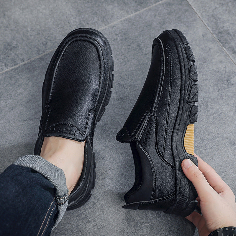 50% OFF!!!🛒Men's Waterproof Handmade Leather Business Shoes, Comfortable Slip-On Arch Support, Wide Toe, Non-Slip, and Corrective Footwear