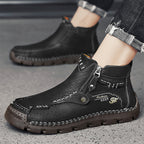 (⏰Last Day 70% OFF🔥)Men's Top-Quality Motorcycle Boots Hand-Stitched Genuine Leather Boots-Wide Toe Waterproof Anti-Slip Anti-Sprain Suitable for Work Driving Hiking