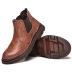 Men's Genuine Leather Steel Toe Chelsea Work Boots – Anti-Puncture, Waterproof, Slip-On Safety Shoes, Durable & Non-Slip