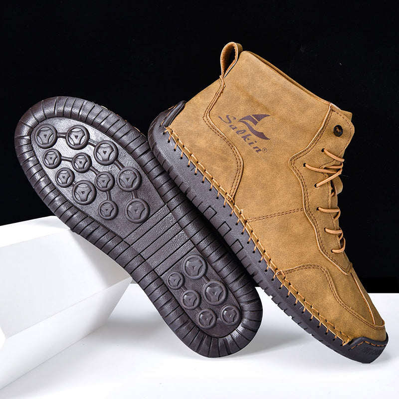 (⏰Limited Time Sale 70% OFF) Men's Orthopedic Comfortable Handmade Leather Boots - Waterproof Non-Slip Arch Support Wide Toe Shock-Absorbing Outdoor Leather Boots