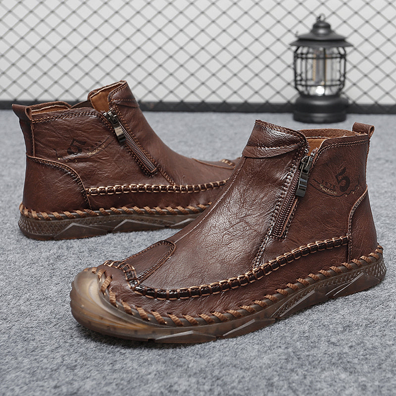⏰Clearance Sale-70%OFF🔥Men's Leather Ankle Boots, Hand-Stitched Lace-Up Chukka Boots, Vintage Casual Non-Slip Flats, Arch Support Loafers for Hiking, Walking, Driving