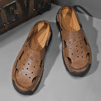 ⏰LAST DAY-50% OFF🛒Men’s Open Toe Fisherman Sandals – Handmade Leather, Arch Support, Adjustable Fit, Non-Slip Outdoor Summer Sandals