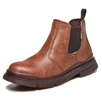 Men's Genuine Leather Steel Toe Chelsea Work Boots – Anti-Puncture, Waterproof, Slip-On Safety Shoes, Durable & Non-Slip