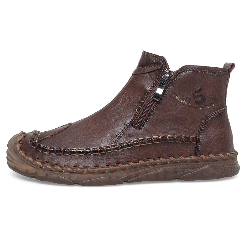 ⏰Clearance Sale-70%OFF🔥Men's Leather Ankle Boots, Hand-Stitched Lace-Up Chukka Boots, Vintage Casual Non-Slip Flats, Arch Support Loafers for Hiking, Walking, Driving