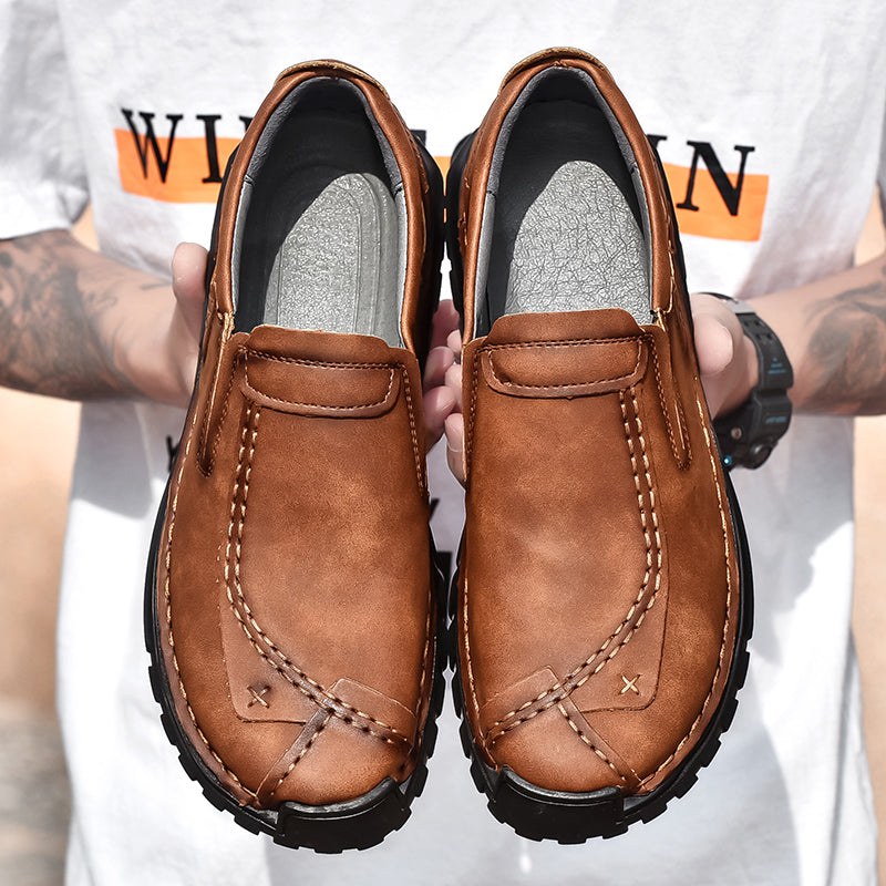 (⏰Clearance Sale-70%OFF🔥)Men’s Summer Casual Leather Shoes – Breathable Handmade Lace-Up Loafers, Walking Dress Flats for Driving, Business, and Office Wear