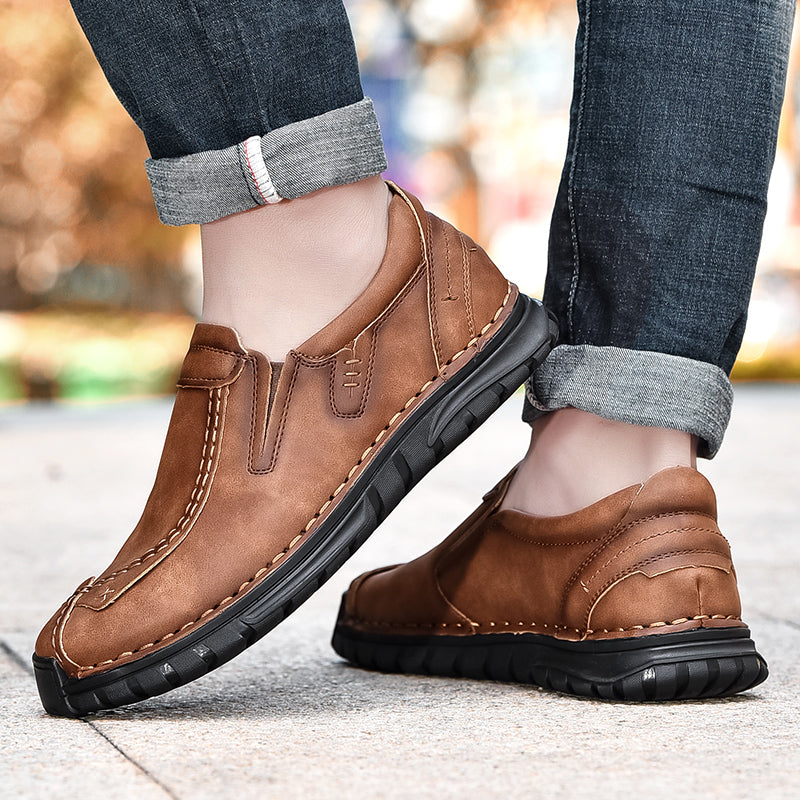 (⏰Clearance Sale-70%OFF🔥)Men’s Summer Casual Leather Shoes – Breathable Handmade Lace-Up Loafers, Walking Dress Flats for Driving, Business, and Office Wear